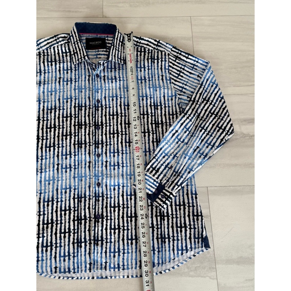 Maceoo Shirt Mens XL White Fibonacci Tie Dye Blue Long Sleeve Button Up - Picture 9 of 12